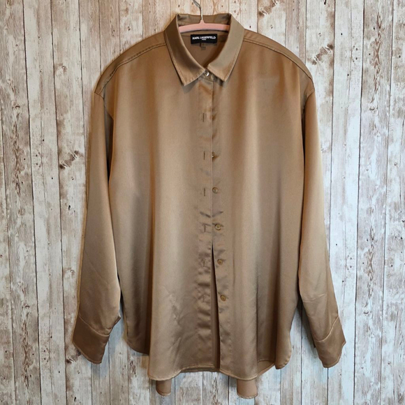 Karl Lagerfeld Tops - Womens Karl Lagerfeld Oversized Button Down Shirt Size M Gold